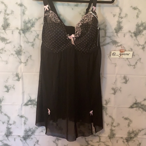 Elomi 34GG Betty Babydoll Chemise Black & Pink - Picture 7 of 16